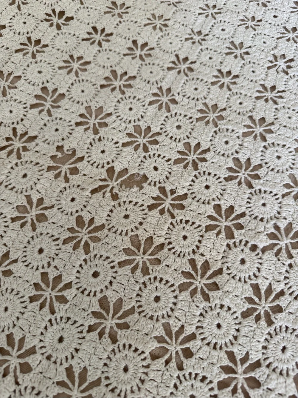 Vintage Handmade Crochet Lace Heavy Holiday Tablecloth 80”x60” Rectangle